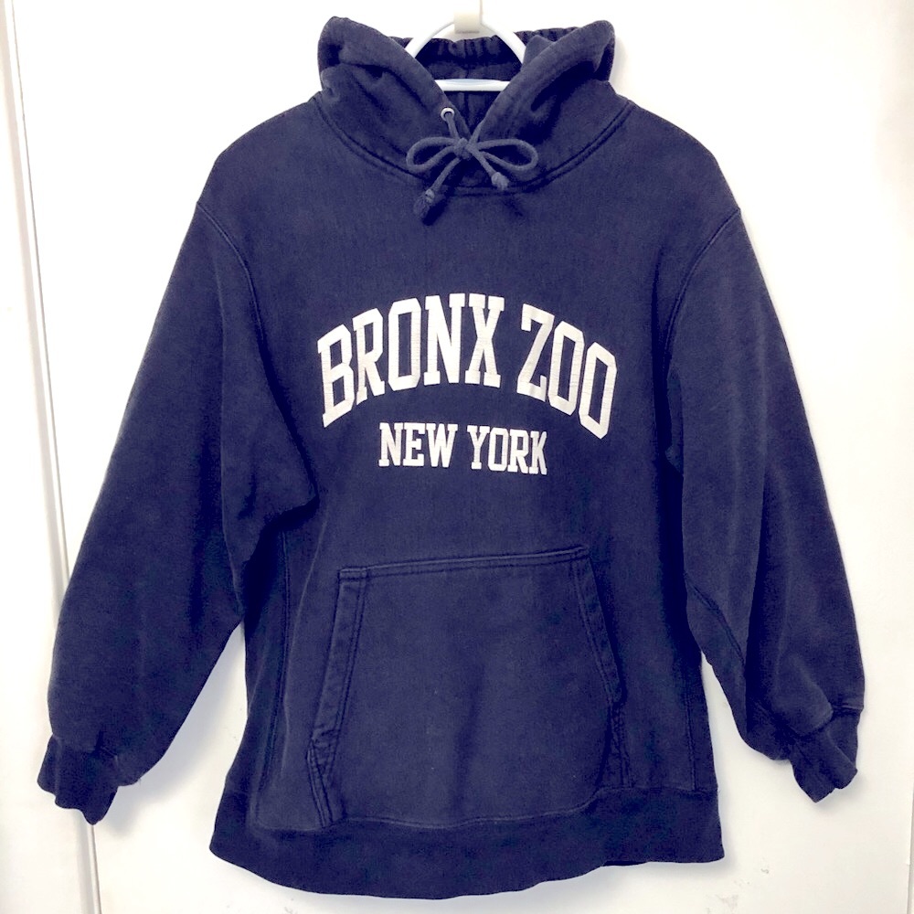 COPY - VINTAGE BRONX ZOO NEW YORK 90s REVERSE WEAVE HOODIE SWEATSHIRT NAVY MEDI…